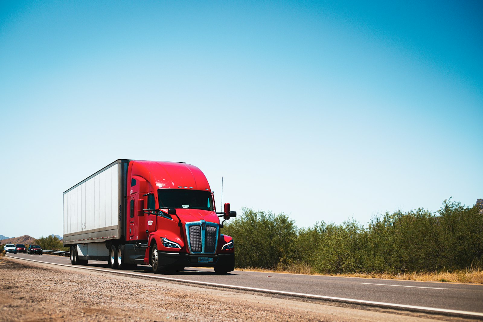 Commercial truck on the road in Manitoba